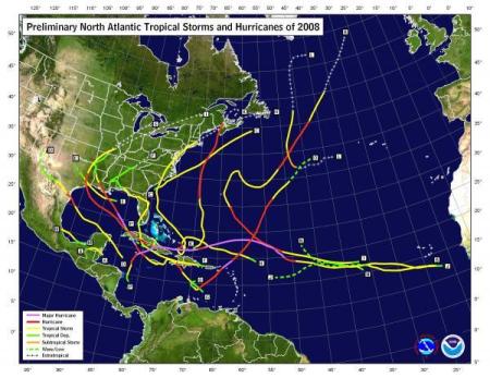 Record di uragani in Atlantico nel 2008, colpa del riscaldamento globale e della Niña  