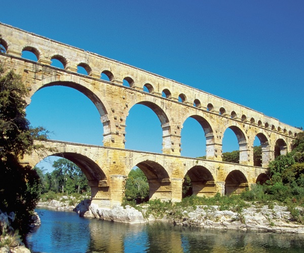 Low angle view of a bridge, Pont du Gard Bridge, Roussillon, Languedoc, France