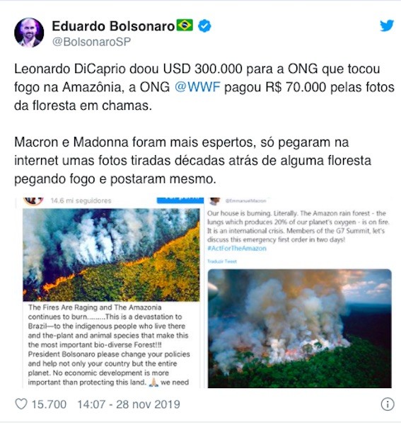 Amazzonia, Bolsonaro accusa Di Caprio e Ong
